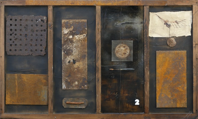 Archeologia, 100x150, ferro, vetroresina, collage, su tavola, 2013
