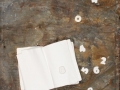 Lettere in libertà, 2012, ferro corroso, libro e gesso su tavola, 70x100