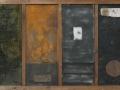 Itinerari della memoria 1, ferro corroso, legno, vetroresina su tavola, 140x85, 1999