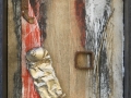 Il passato che ritorna, 34x28, scatola in legno, grafica, ferro e tubo di colore, 2017