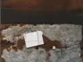 L'ordito della memoria, ferro corroso, libro, gesso, 95x81, 2014