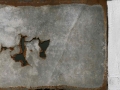 Strutture, tecnica mista e ferro combusto su tavola, 150x45, 2004